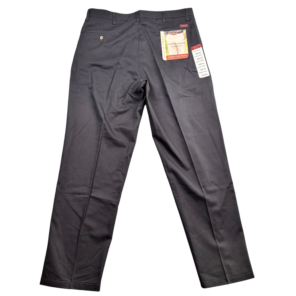 Timber Creek by Wrangler Mens 38x32 Black Wrinkle Free Khakis Plain Front Pants